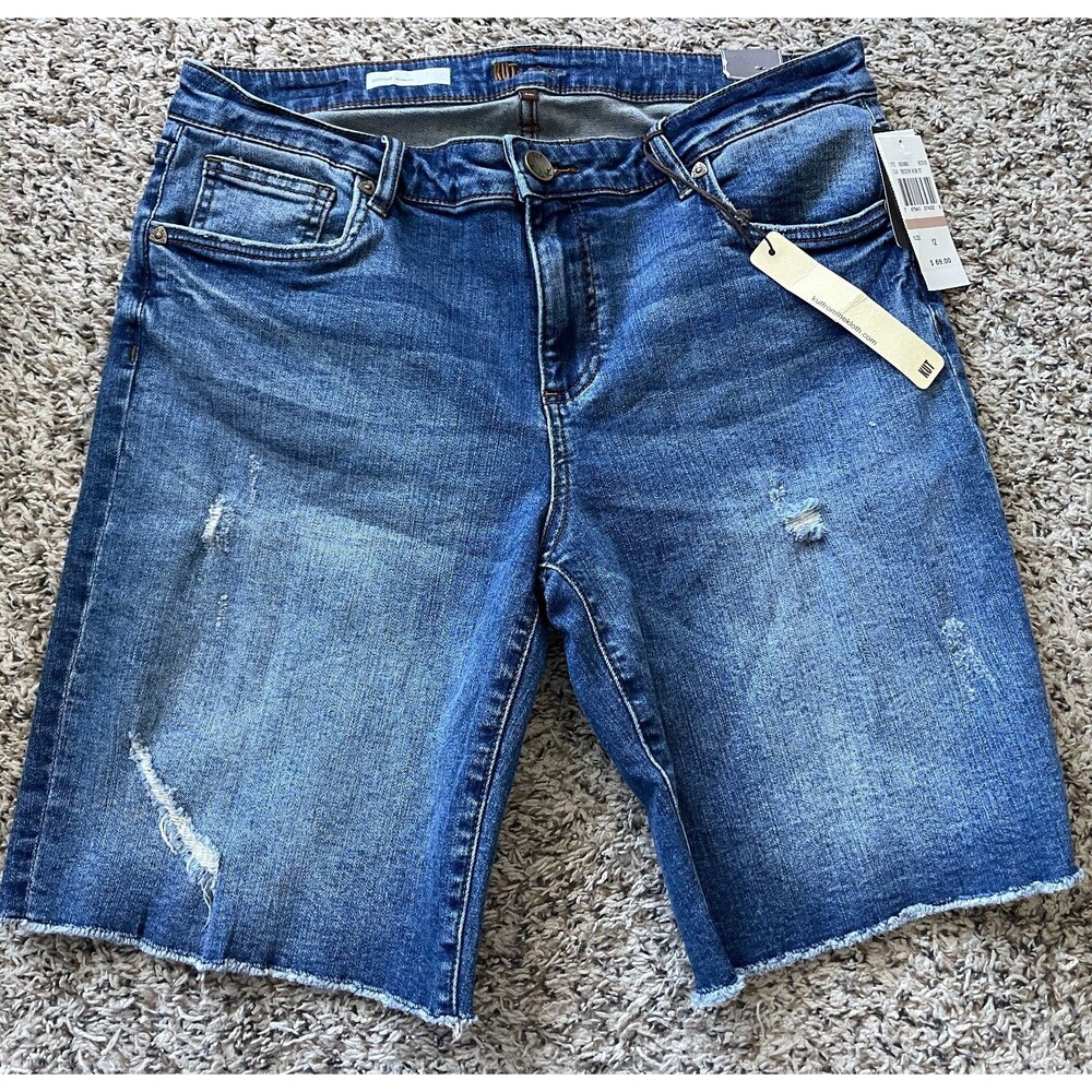 Kut From The Kloth Sophie Bermuda Shorts Womens 12 Blue Denim 10" Distressed NEW
